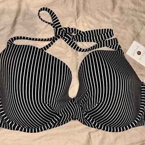 Black and White Striped underwire halter Bikini Top 36dd NEW